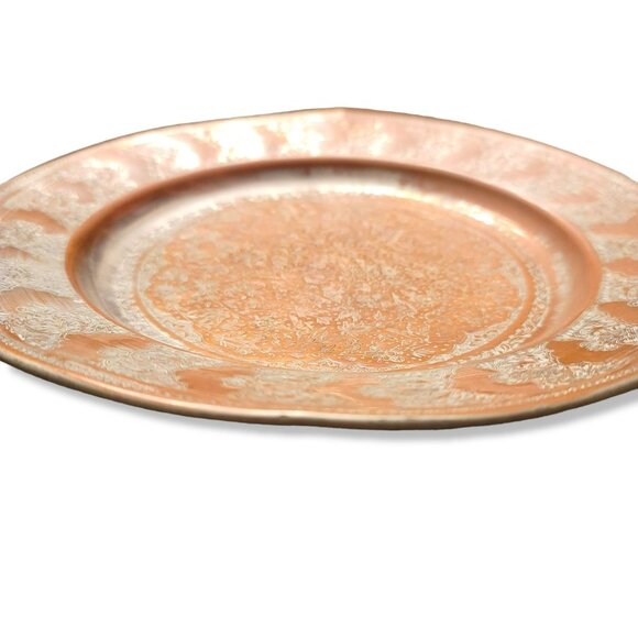 Vintage Persian Round Tray Plate Copper with Tin Wash Beautiful Details JH1338 - Picture 8 of 9